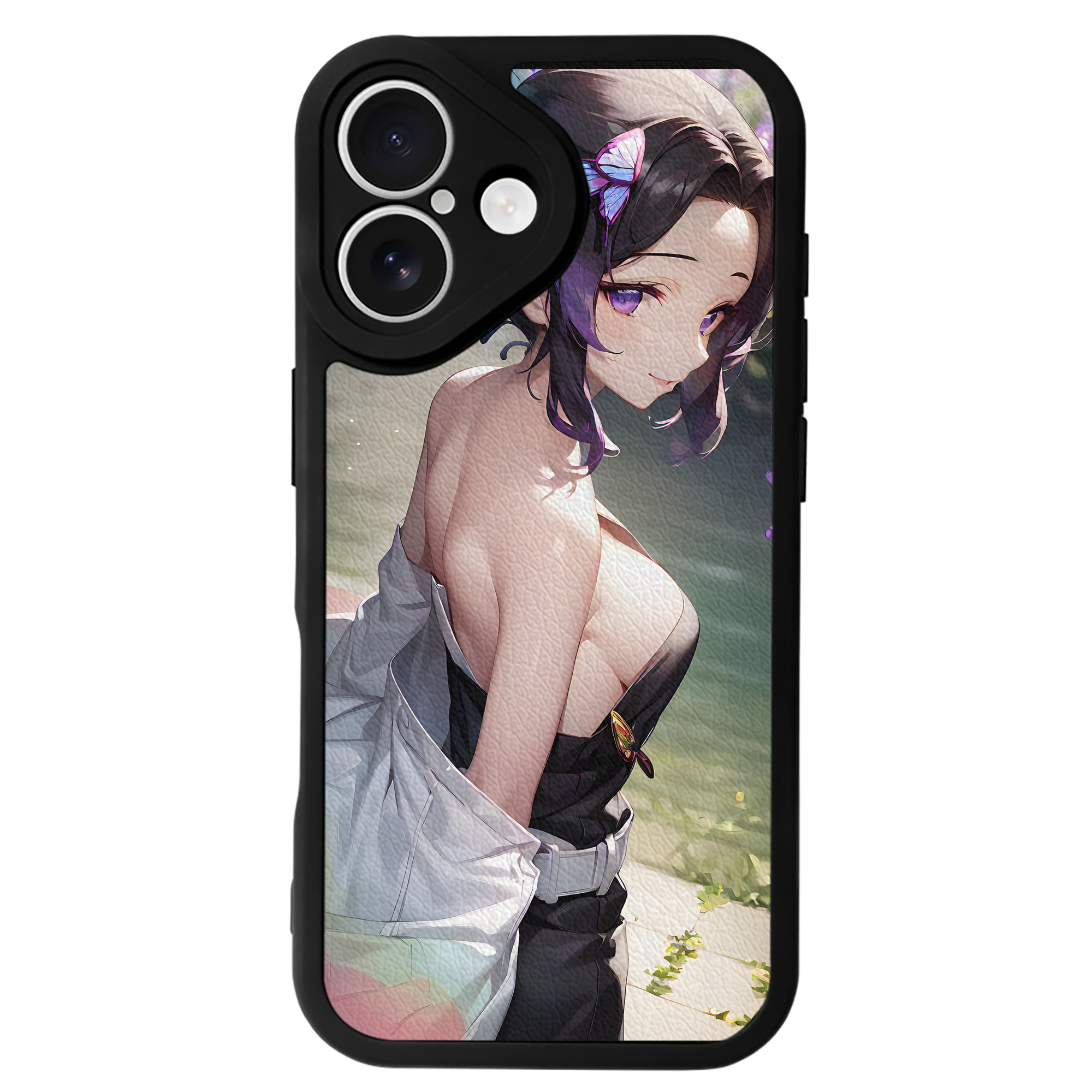 （画像用） 鬼滅の刃（きめつのやいば）蟲柱-胡蝶 しのぶ／こちょう しのぶ Kochou Shinobu 【iPhone 16シリーズ対応】シリコンスマホケース（レザー調） 材質：シリコン